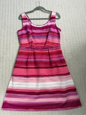 LOFT Pink & Magenta Striped Sleeveless A-Line Dress with 2 pockets